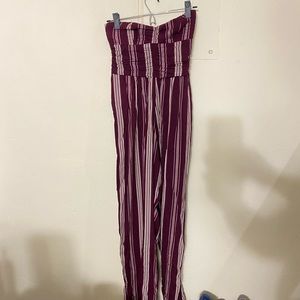 Size small maroon striped jumpsuit